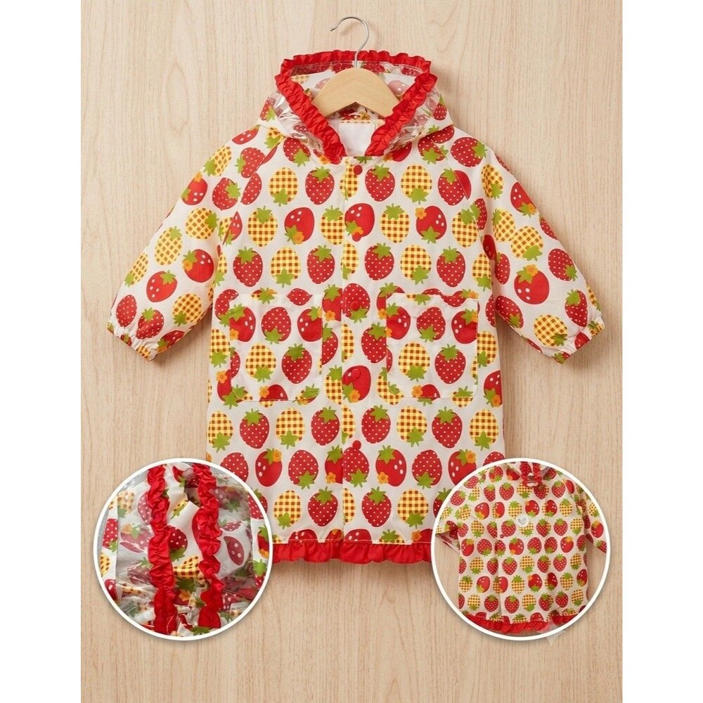 4T Kids Sweet Strawberry Hooded Rain Jacket w/ Matching Pouch Light Weight New